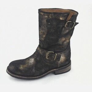 CoFi Leathers Ankle Boots Metallic Gold Bronze Black Combat‎ Moto Womens US 8